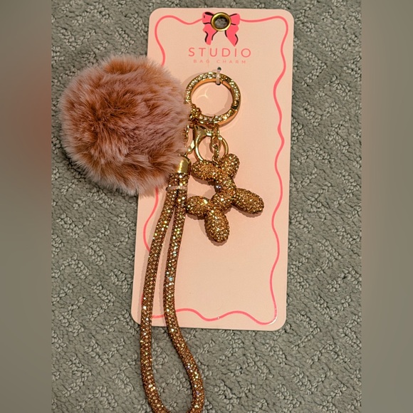 Crystal Balloon Dog Handbag Charm with faux fur pom - Gift Ready NWT - Picture 5 of 6